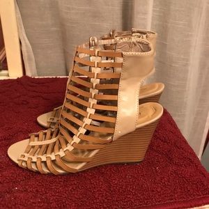 Beige Caged wedge sandals